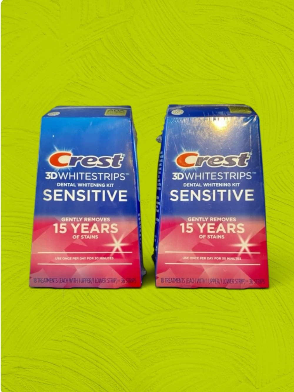 Crest Whitening Strips Boxes in Blue and Pink